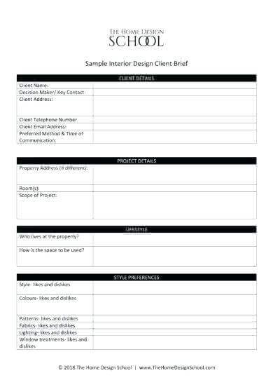 Interior Design Brief Template