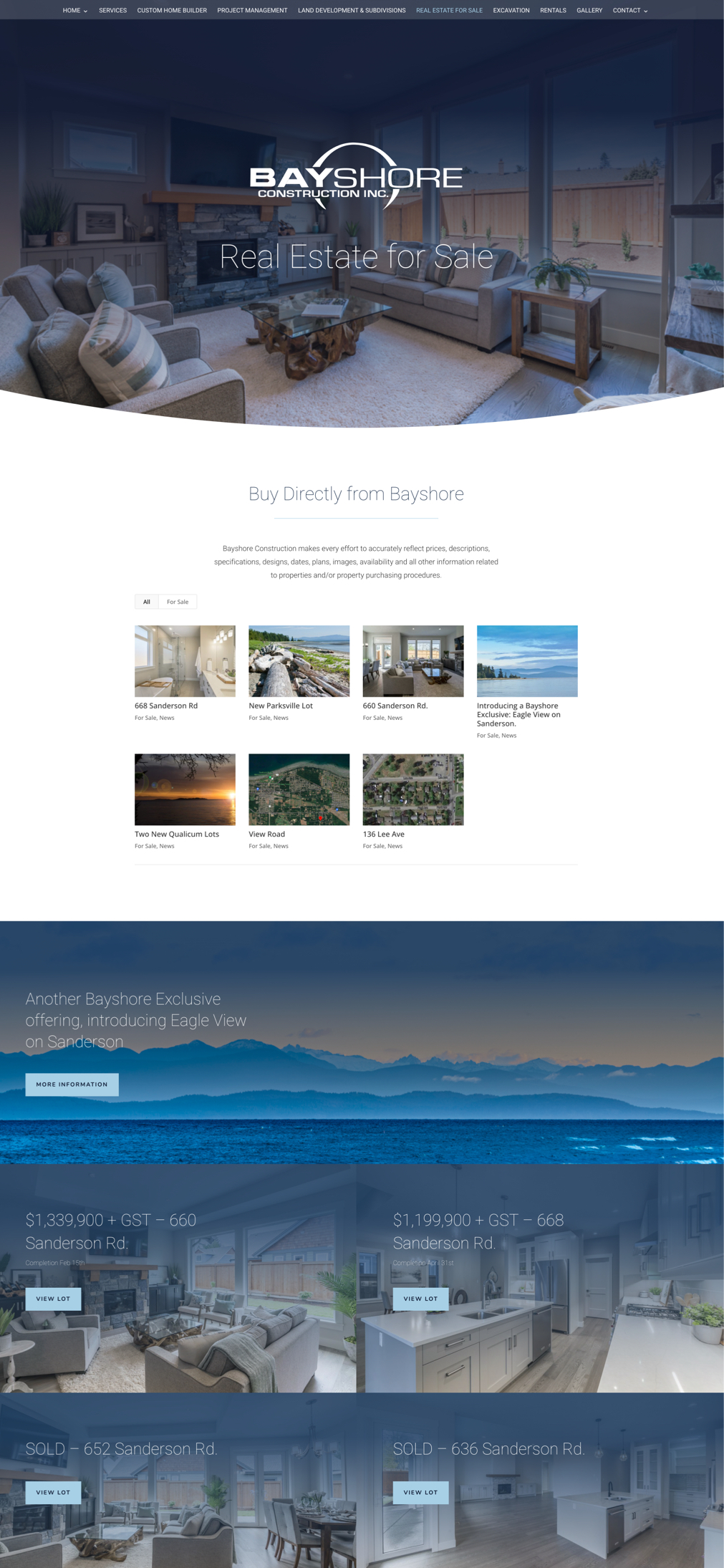 Bayshore Construction Real Estate Page