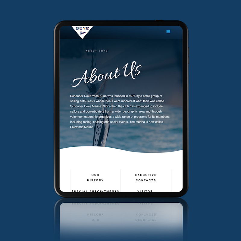 Schooner Cove Yacht Club Website Tablet Version
