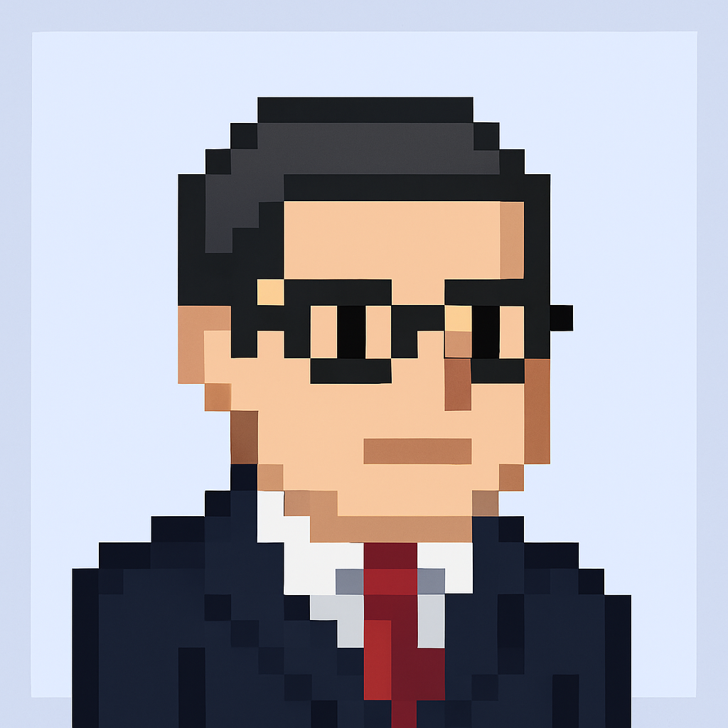 Contract Manager AI Agents professional avatar - pixel art character in dark suit with glasses and red tie representing AI-powered contract management expertise