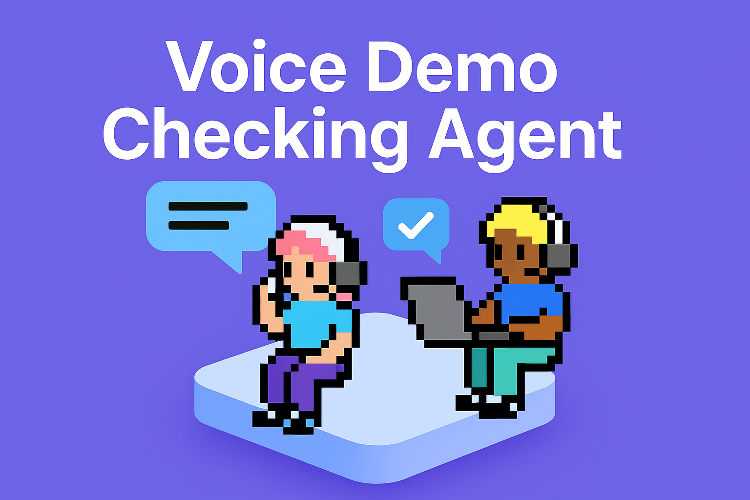 Voice Demo Checking Agent illustration showing AI agents with headsets confirming demo appointments and reducing no-shows