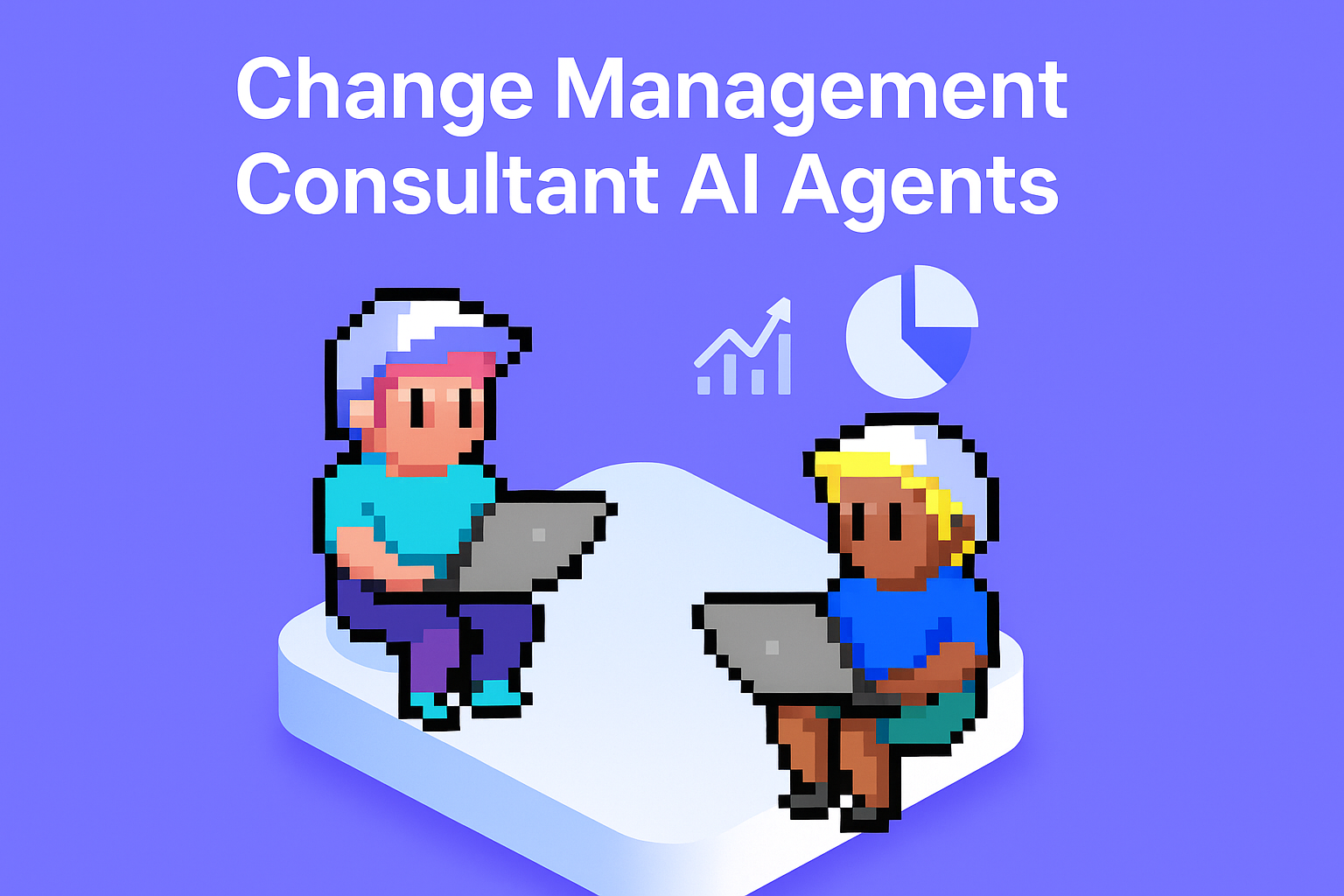 Change Management Consultant AI Agents - two professionals working with laptops analyzing data charts and graphs for organizational transformation