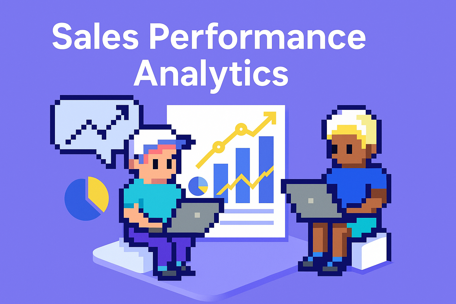 Sales Performance Analytics AI agents working with laptops and data visualization charts showing predictive modeling and ai-based performance analytics