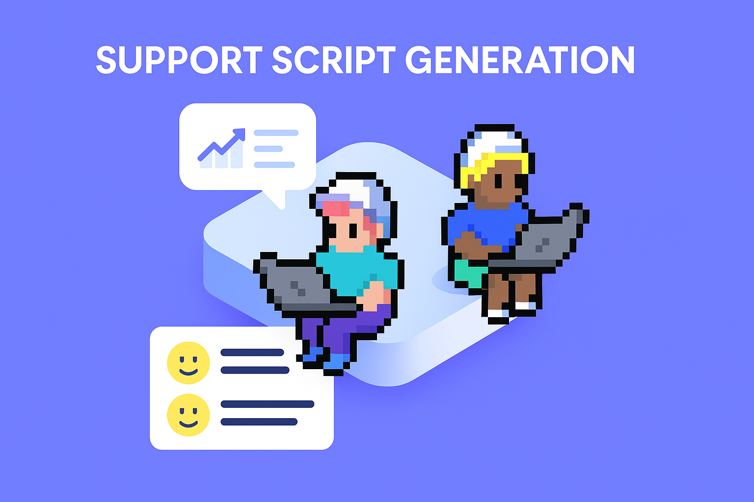 Support Script Generation - AI agents creating personalized customer service scripts with two support representatives working on laptops