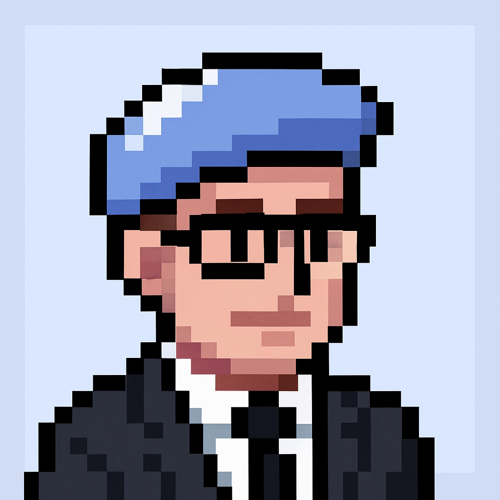 Account Health Check Meeting Agent AI avatar - professional pixel art character with blue beret and glasses for key account managers