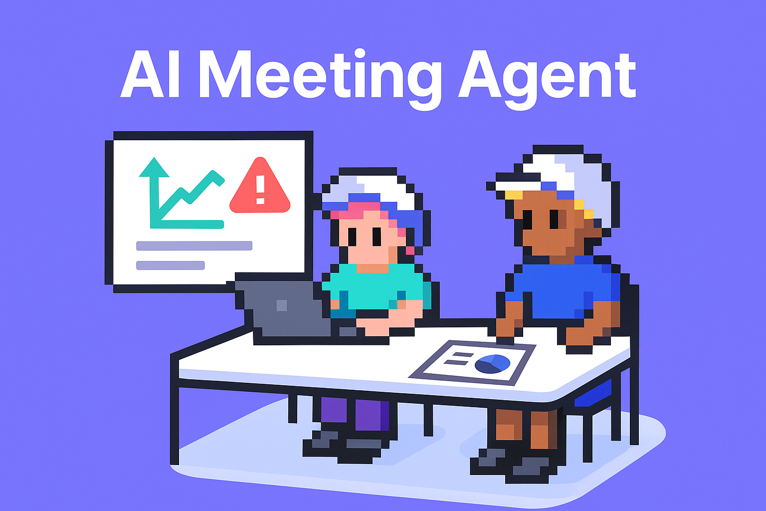 AI Meeting Agent for account health checks - two key account managers using AI-powered meeting tools with data analytics dashboard showing upward growth trends