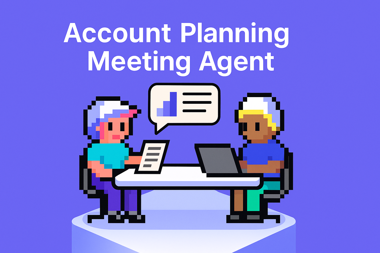 Account Planning Meeting Agent - two business professionals using AI-powered meeting planner with data analytics and strategic planning tools for Business Operations Managers