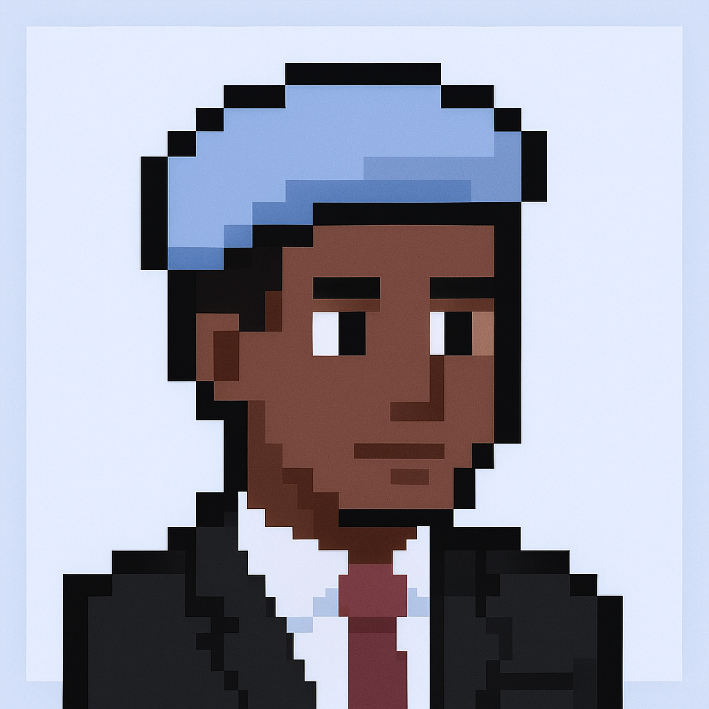 Professional brand manager AI agent avatar in pixel art style for account planning meeting automation and strategic client relationship management