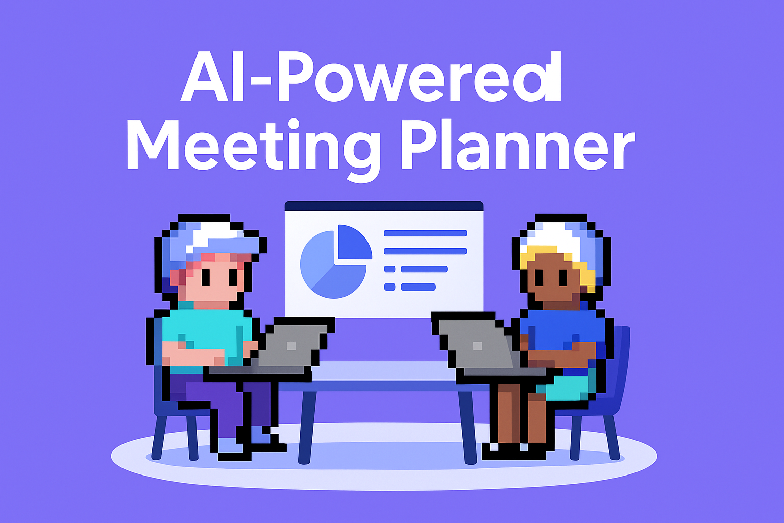 AI-Powered Meeting Planner - two professionals collaborating at account planning meeting with laptops and presentation screen showing data analytics