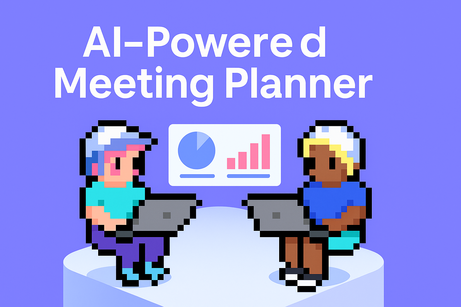 AI-Powered Meeting Planner for account planning - two professionals using laptops with data charts and analytics in background