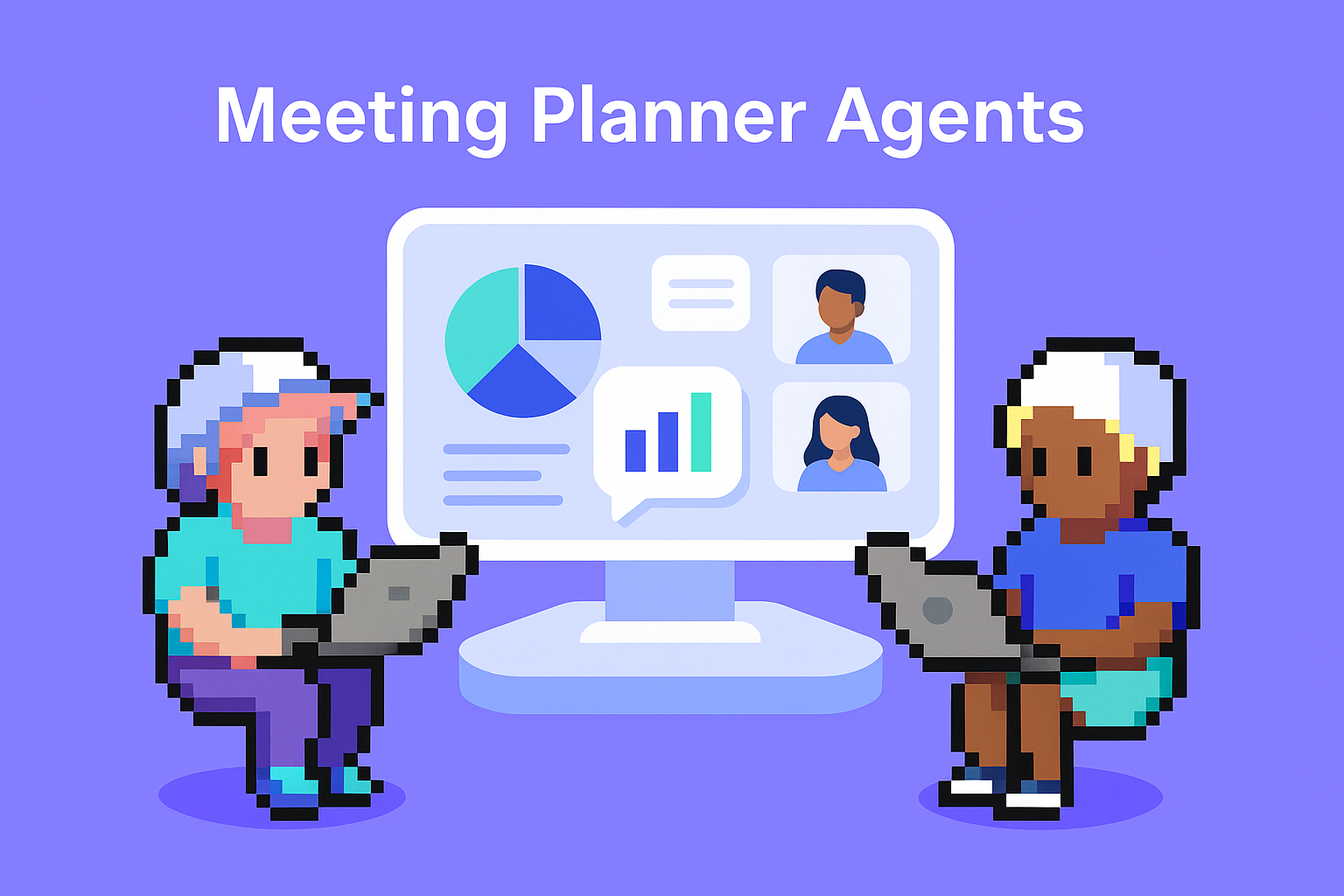 Meeting Planner Agents - AI-powered meeting assistant showing two professionals analyzing account data with charts and graphs for strategic account planning