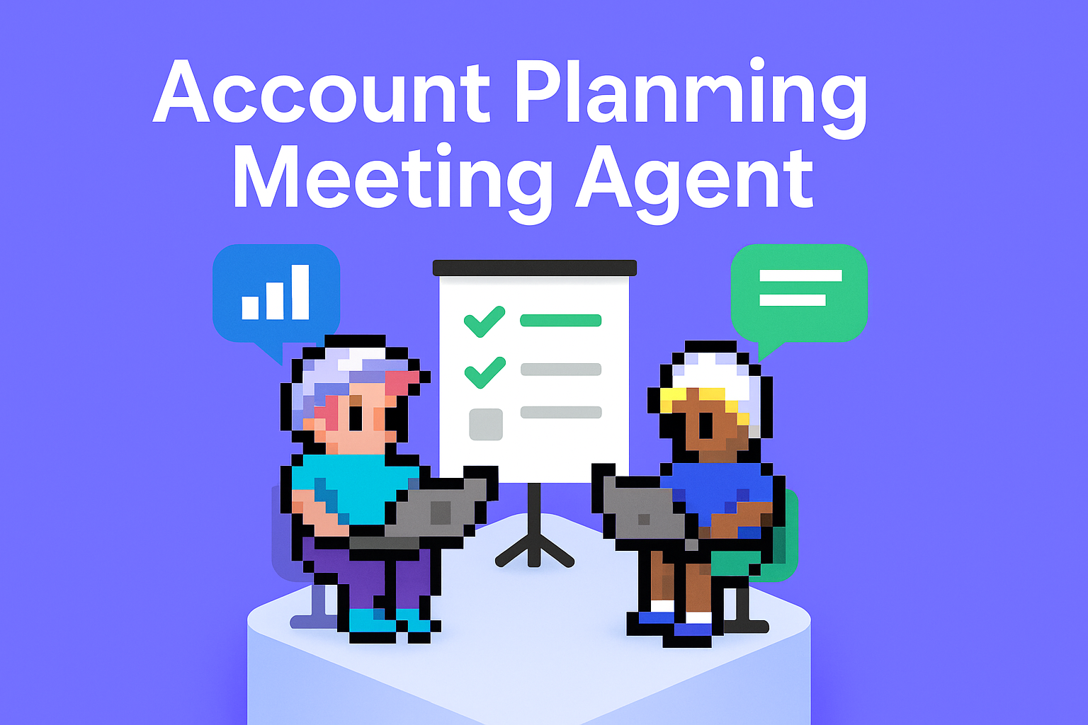 Account Planning Meeting Agent - two professionals collaborating with AI-powered data analysis and strategic planning tools for revenue enablement