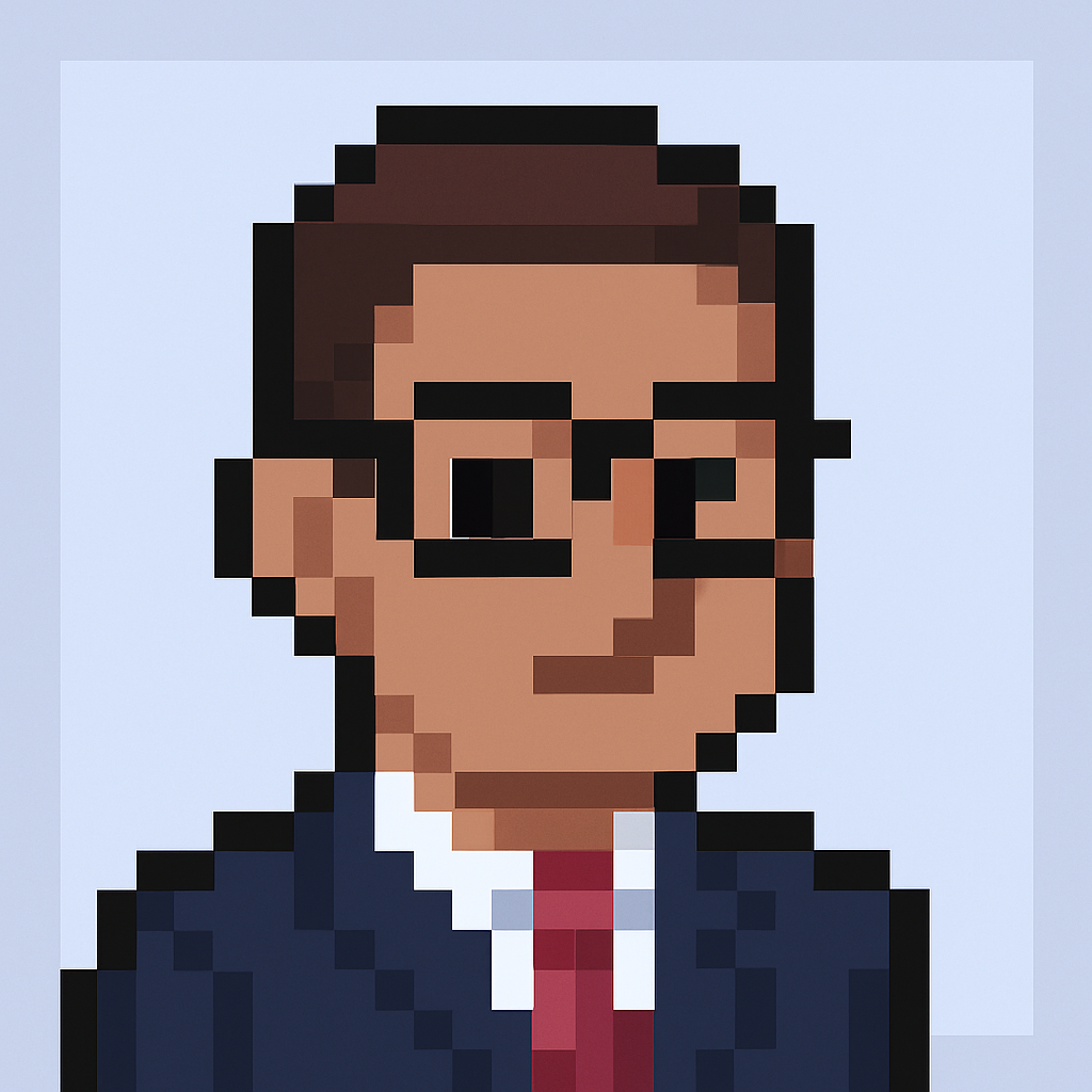 Professional solutions consultant AI agent avatar with glasses and business suit for account planning automation