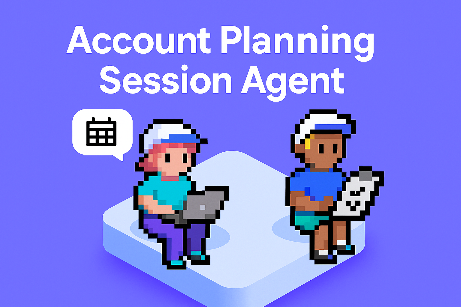 Account Planning Session Agent illustration showing two consultants collaborating with AI technology for strategic account management