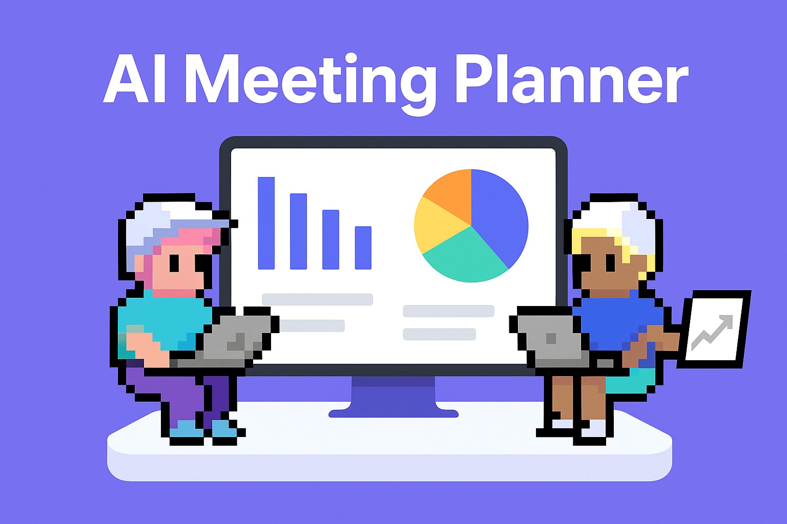 AI Meeting Planner - two professionals using laptops with data visualization dashboard showing sales performance analytics and revenue reporting metrics