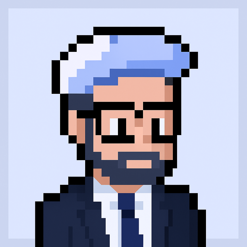 Professional AI chatbot support manager agent avatar with glasses and business attire for customer success automation