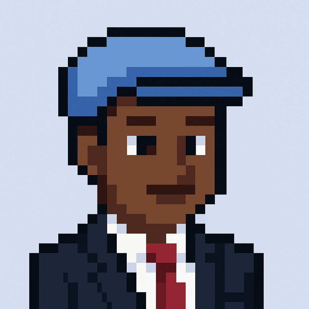 Professional AI agent avatar for client onboarding meeting automation - pixel art character in business attire representing Key Account Manager AI assistant