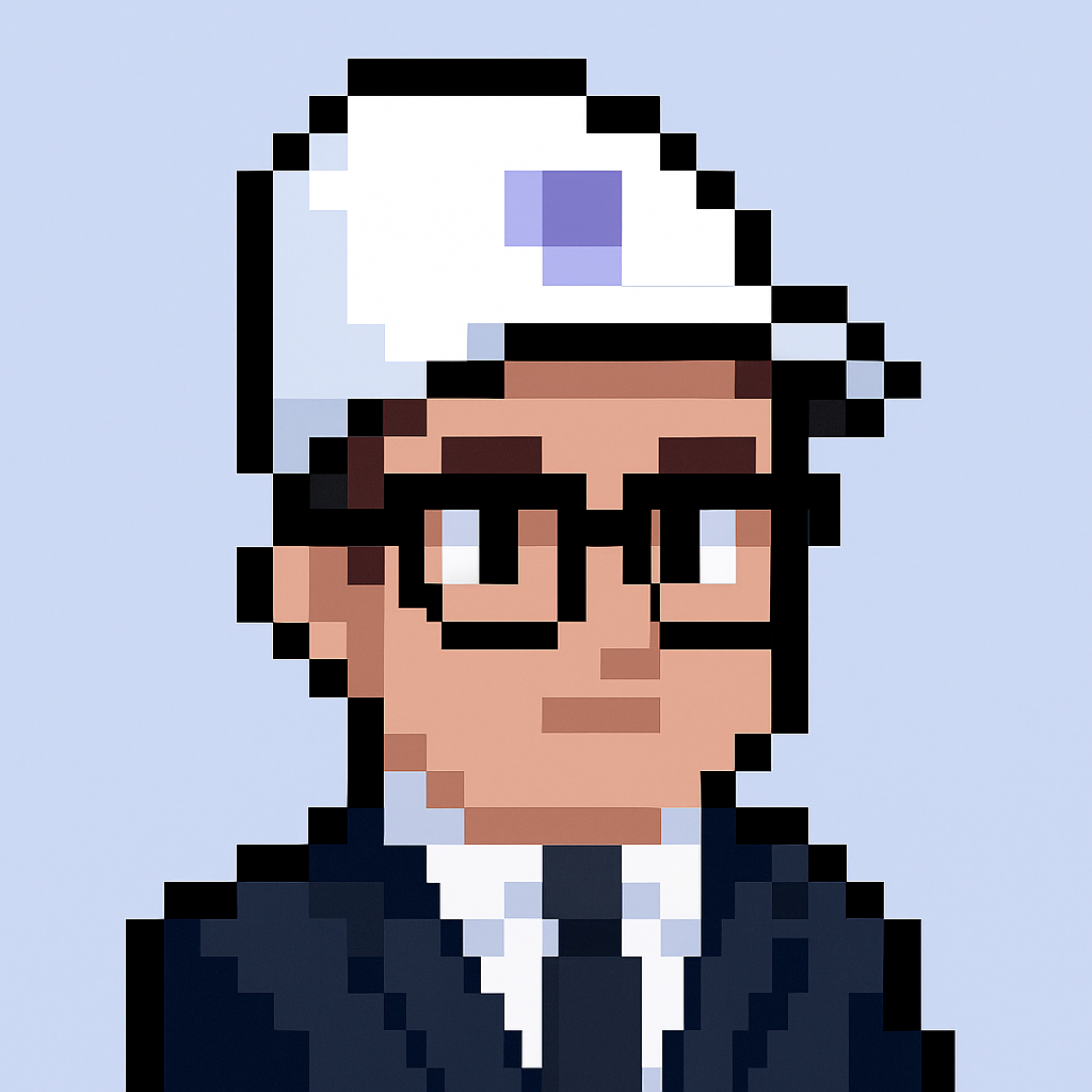 Professional AI agent avatar for competitive analysis meeting solutions - pixel art character wearing glasses and business suit representing Solutions Strategy Manager expertise