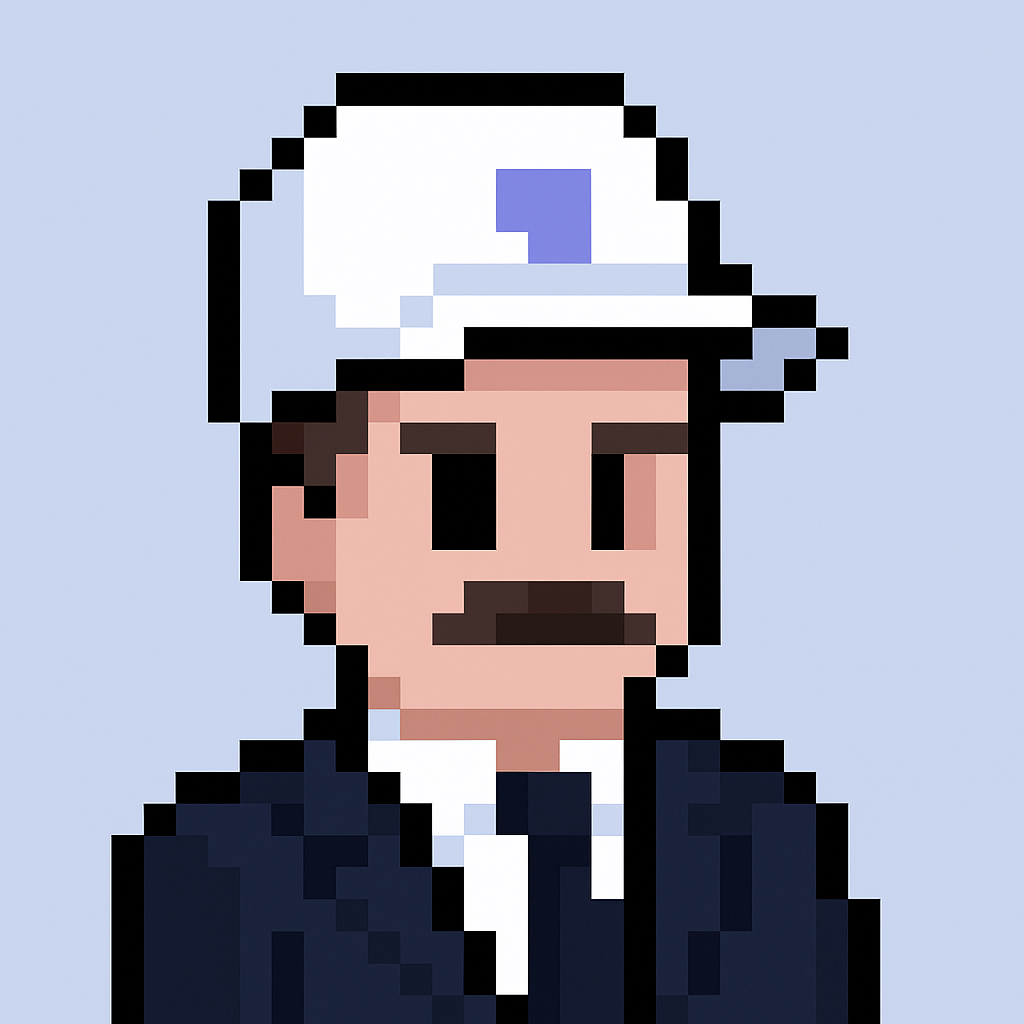 Professional AI agent avatar for contract renewal strategy and key account management with mustache wearing business suit and cap