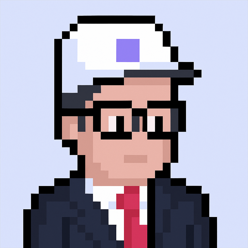 Contract renewal negotiation AI agent avatar - professional pixel art character with glasses and business suit for experience design managers