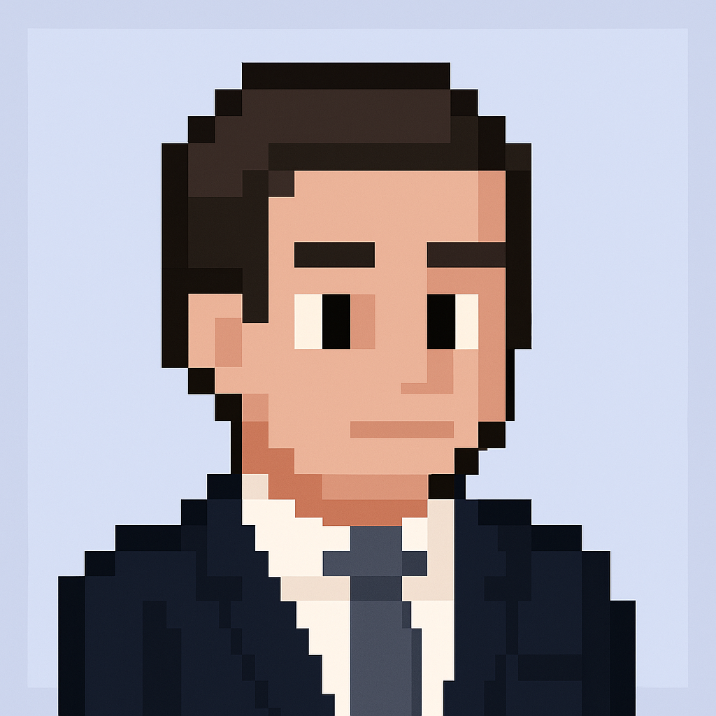 Professional AI agent avatar for contract renewal negotiation - pixel art character in business suit representing Key Account Manager automation