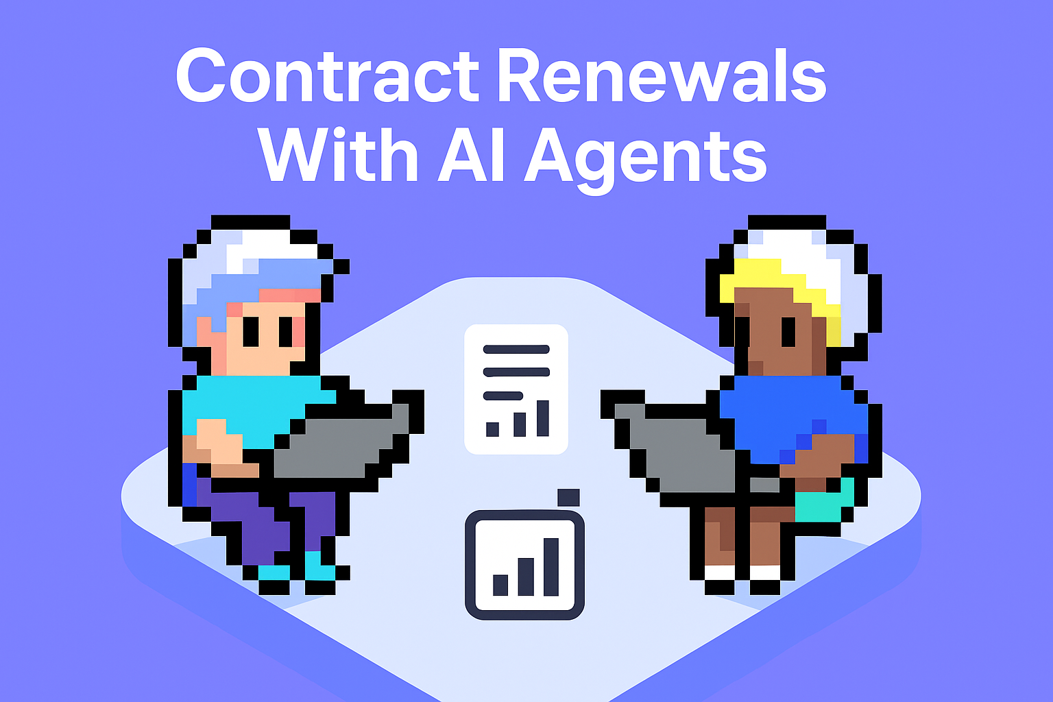 Contract Renewals With AI Agents - two professionals using laptops with contract renewal documents and analytics for key account managers