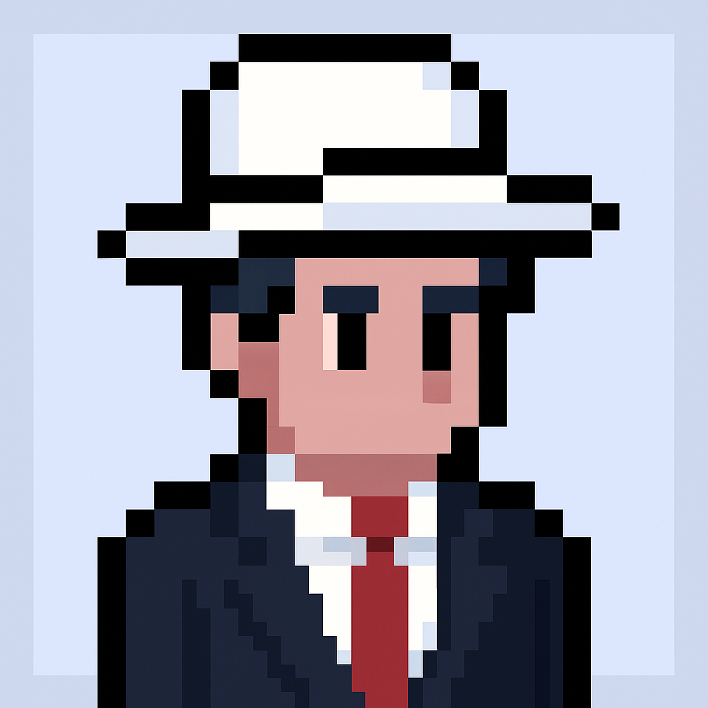 Professional AI agent avatar in business suit with fedora hat for contract renewal negotiation automation