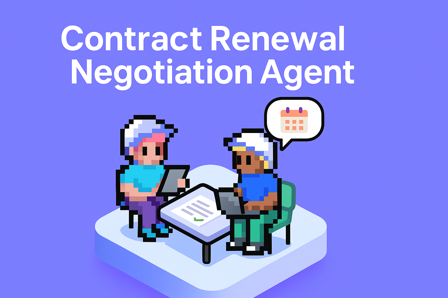 Contract Renewal Negotiation Agent - Two business professionals using AI technology with tablet and laptop for automated contract renewal meetings