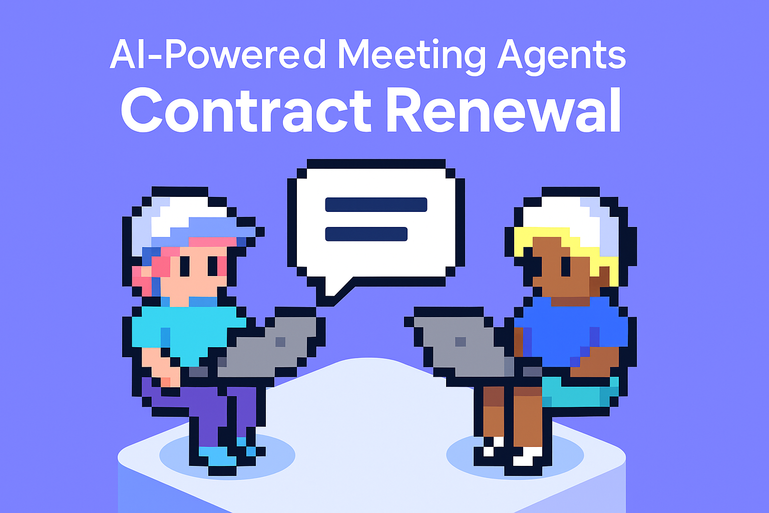 AI-Powered Meeting Agents Contract Renewal - two professionals collaborating on laptops for automated contract renewal negotiation meetings