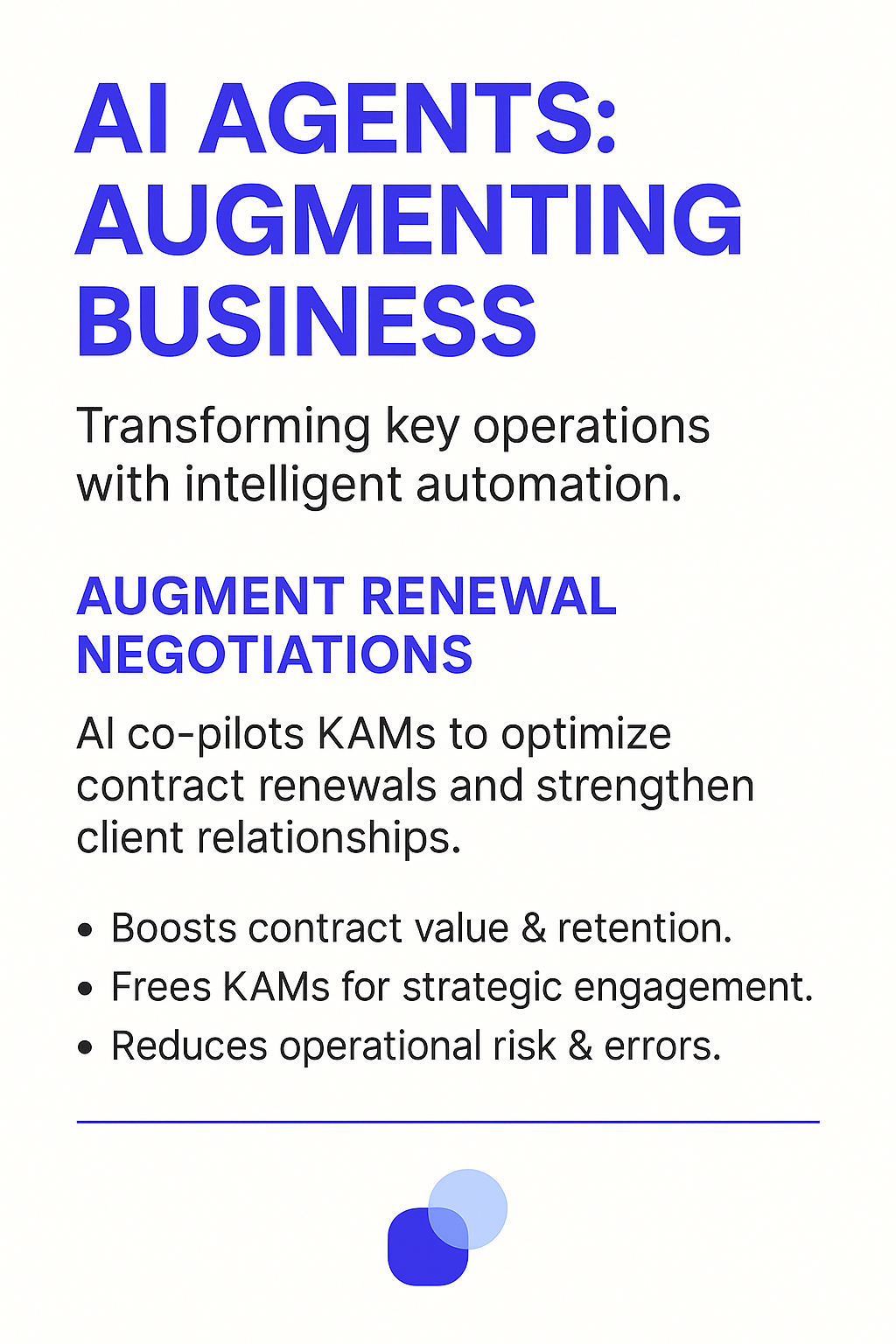 AI Agents Augmenting Business infographic - transforming contract renewal negotiations with intelligent automation to boost contract value and retention