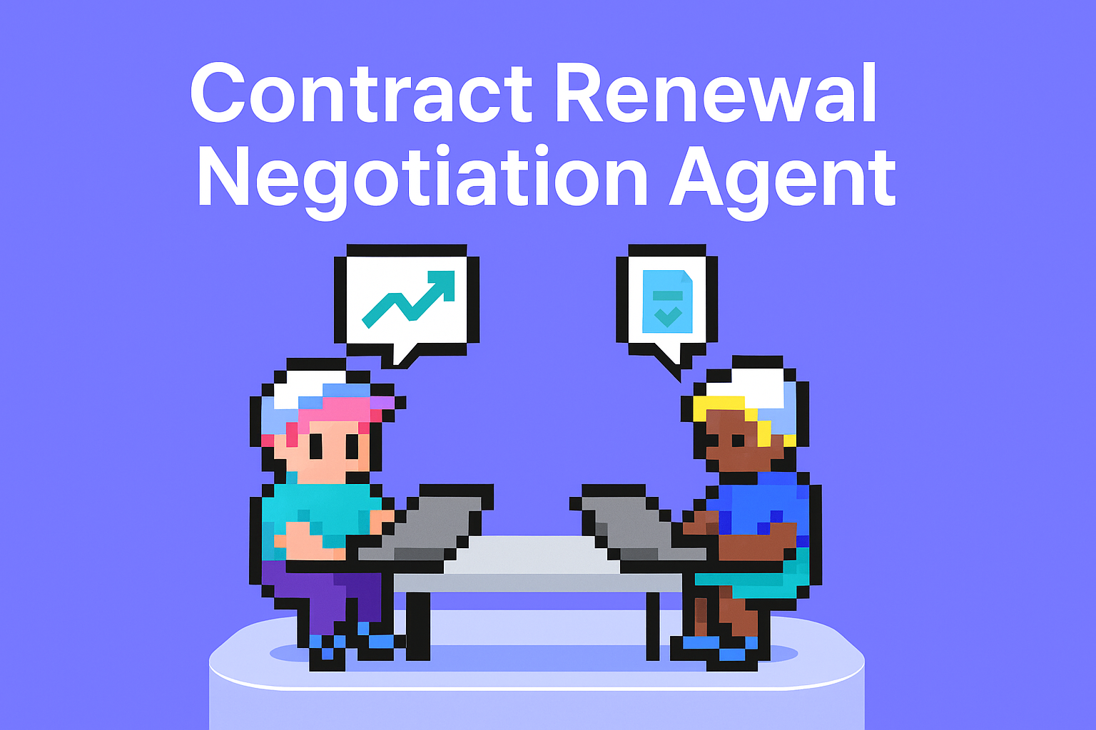 Contract Renewal Negotiation Agent - Two key account managers collaborating on contract renewal negotiations with data analytics and checklist icons