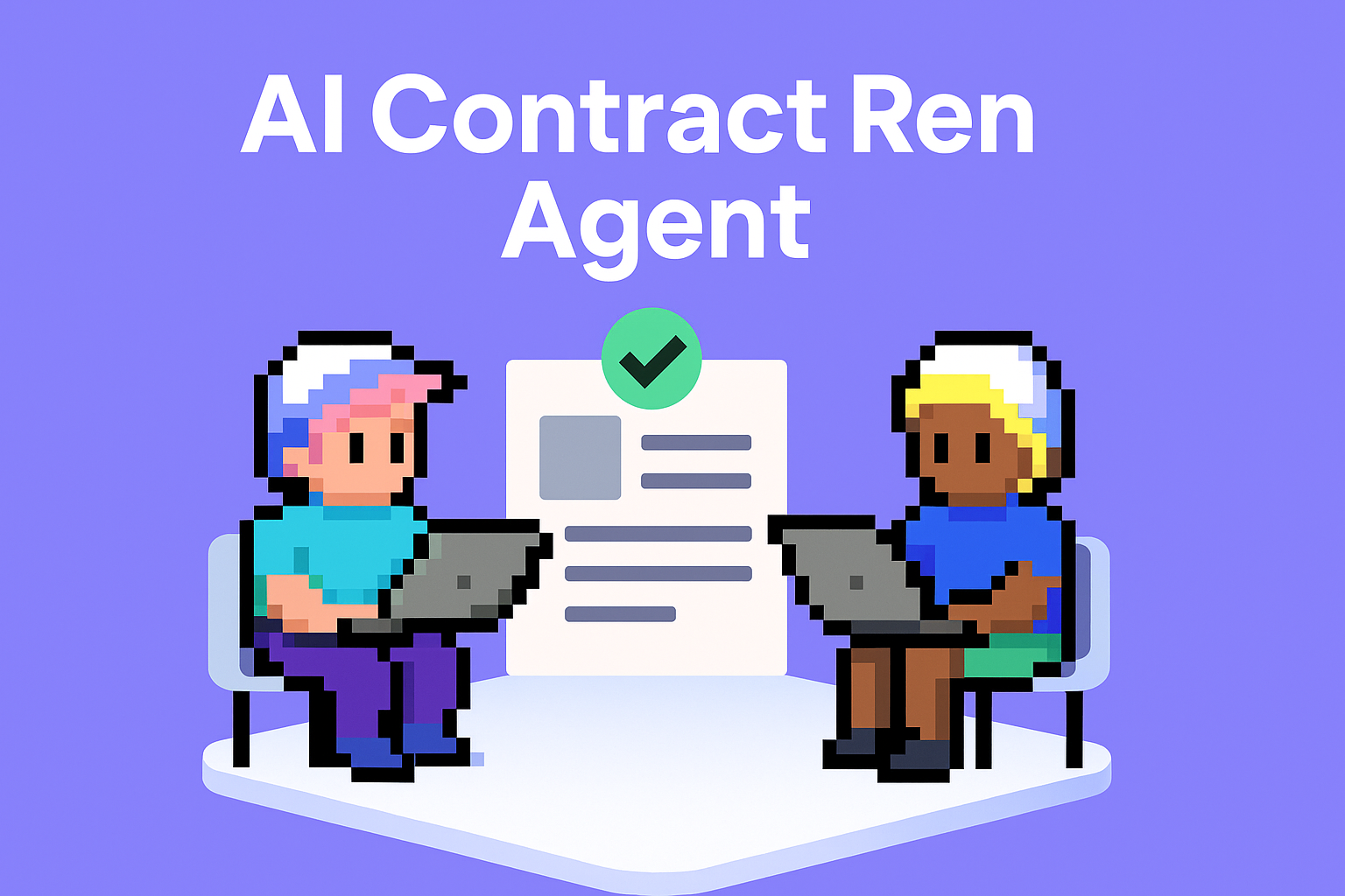 AI Contract Renewal Agent - Two professionals using laptops with approved contract document showing how to ask for job contract renewal