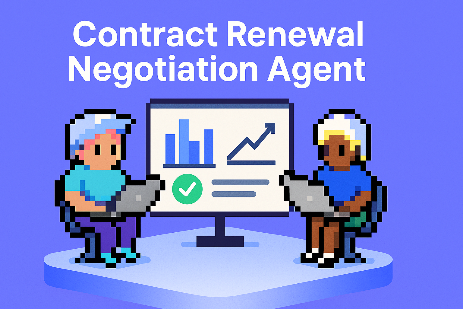 Contract Renewal Negotiation Agent - AI-powered tool showing two professionals using data-driven insights for automated contract management and key account negotiations