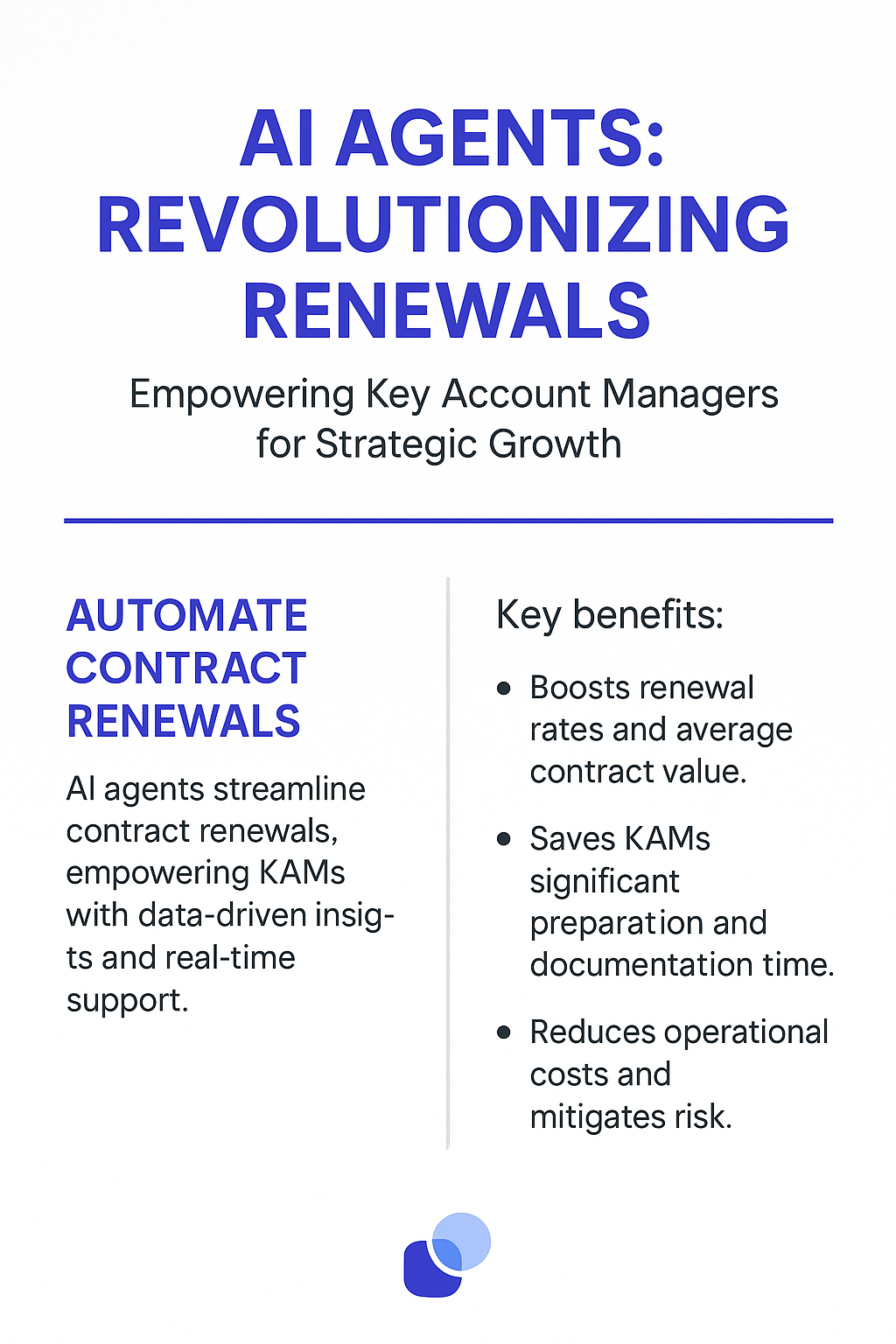 AI Agents Revolutionizing Renewals infographic showing how to negotiate contract renewal with automated benefits for key account managers