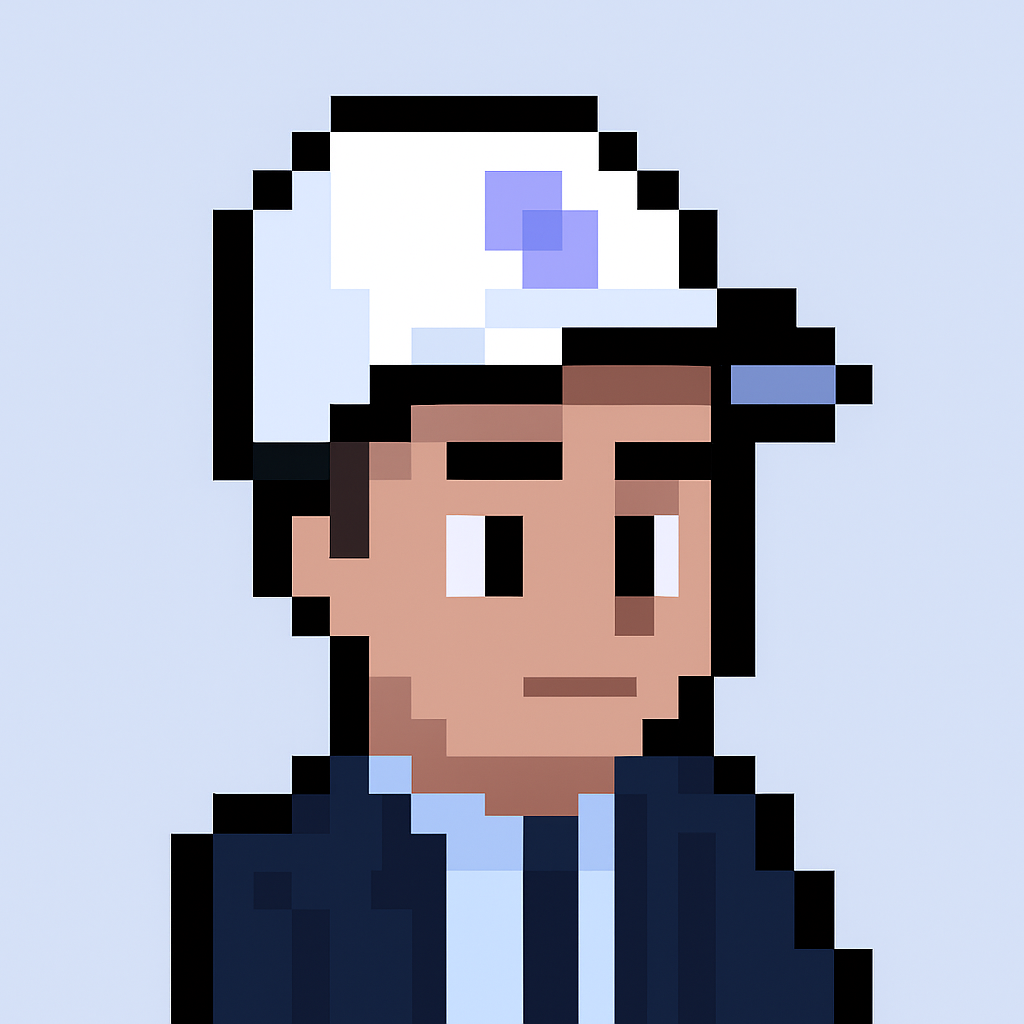 Contract renewal negotiation AI agent avatar - pixel art character in white cap and dark jacket representing solutions consultant expertise