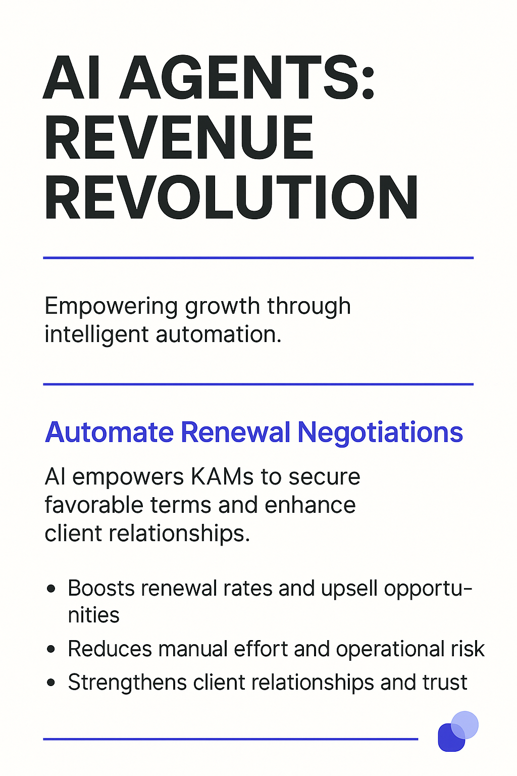 AI Agents Revenue Revolution infographic - automate renewal negotiations to boost renewal rates, reduce manual effort, and strengthen client relationships for Key Account Managers
