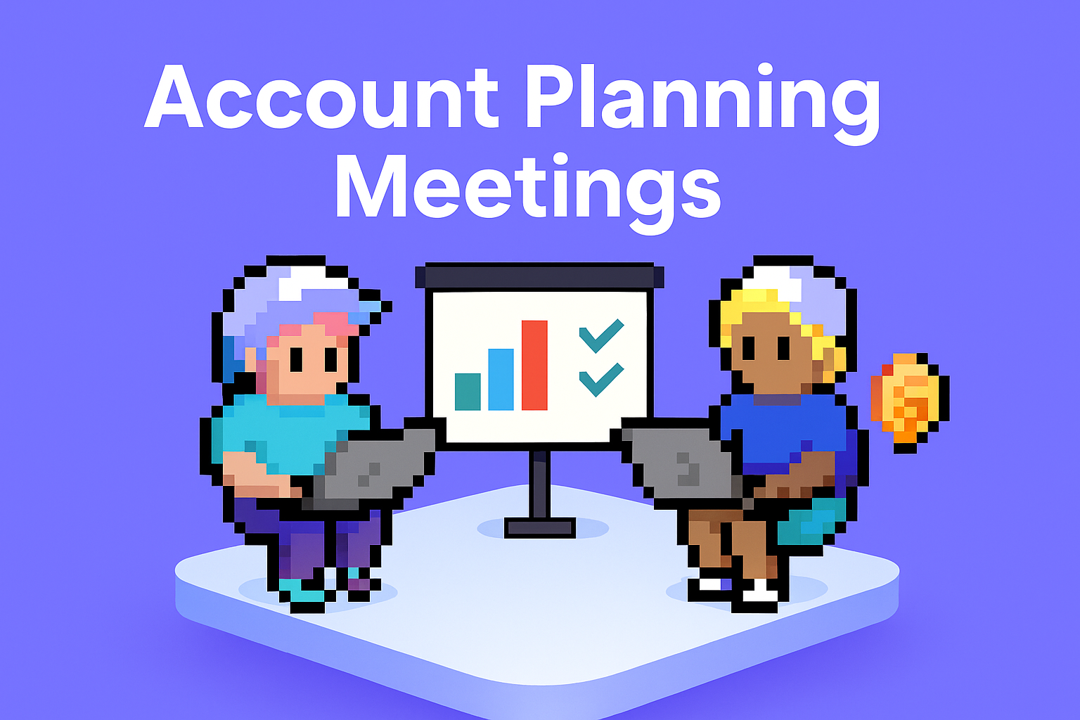 Account Planning Meetings - AI agents automating cross-functional collaboration with two professionals using laptops and data visualization dashboard