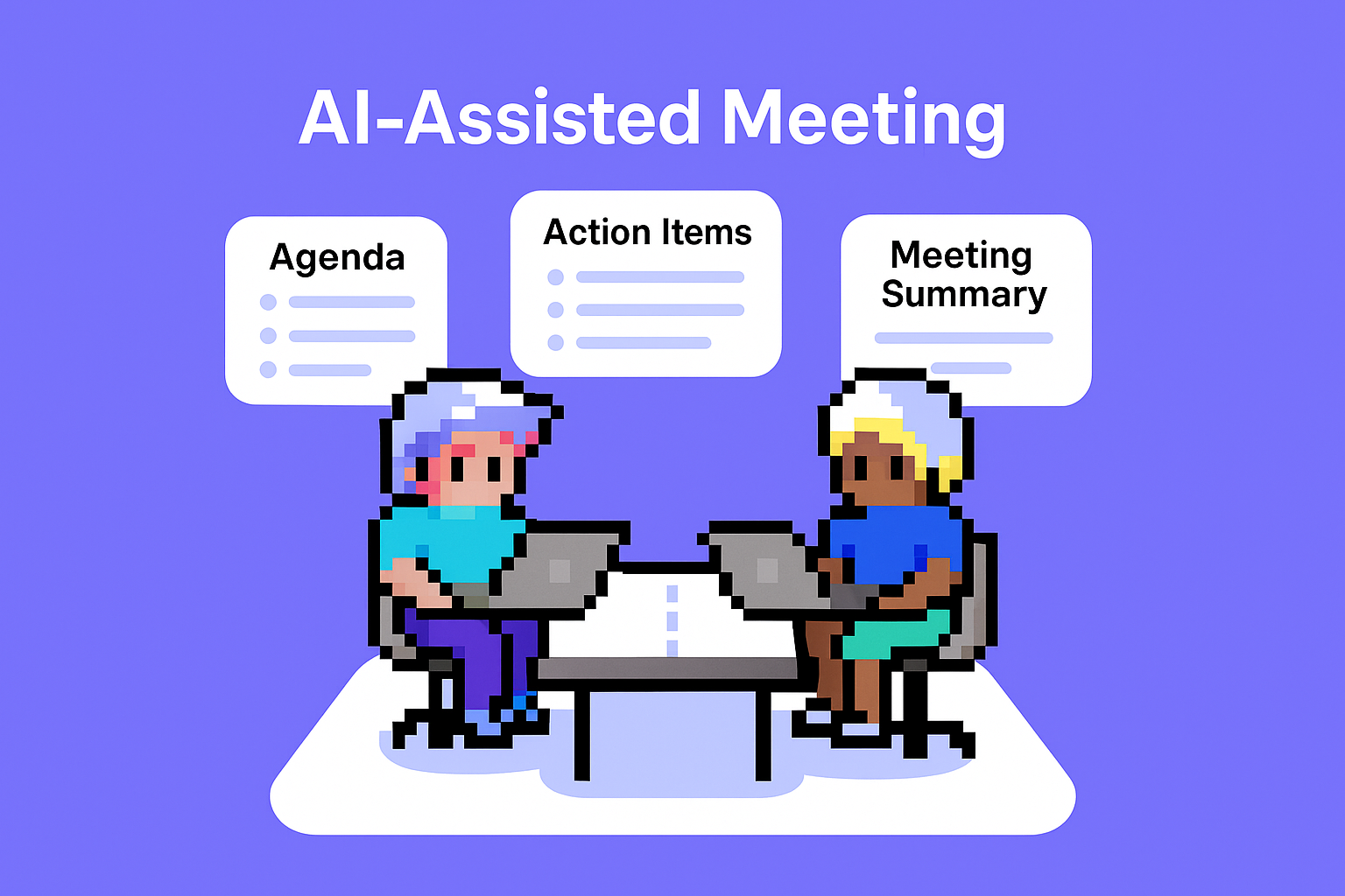 Cross-functional account team meeting with AI agent automation showing agenda, action items, and meeting summary for inside sales representatives