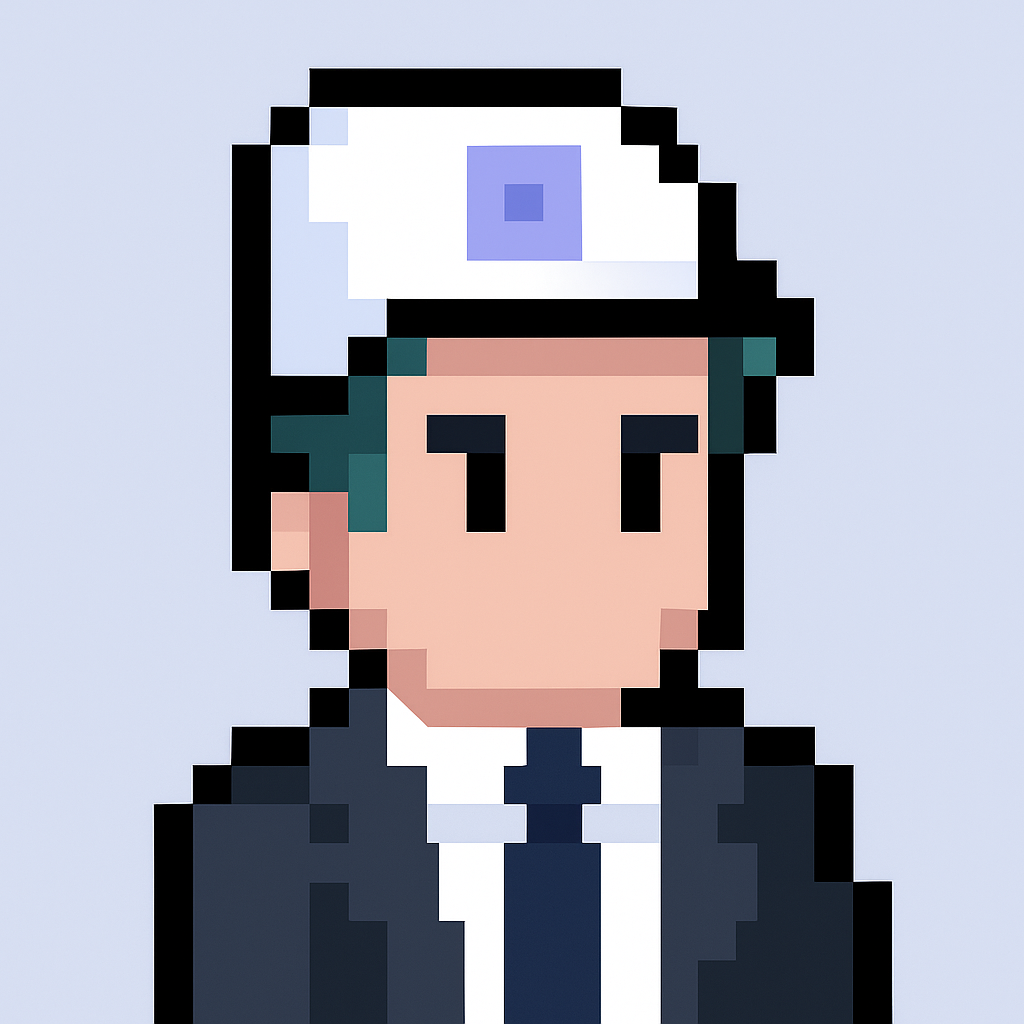Cross-functional alignment AI agent avatar for key account managers - professional pixel art character in business attire representing automated meeting coordination