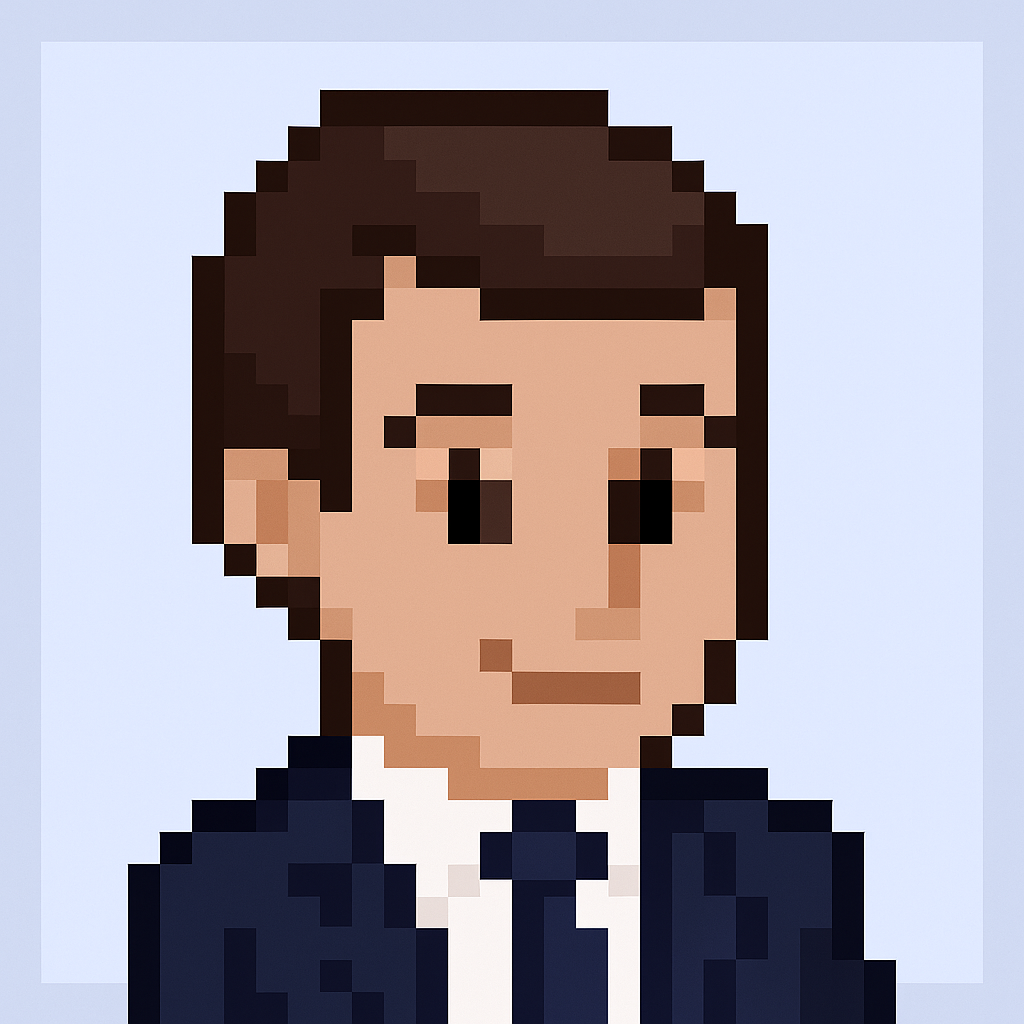 Professional AI agent avatar for escalation resolution meeting management - Key Account Manager assistant with blue suit and friendly expression
