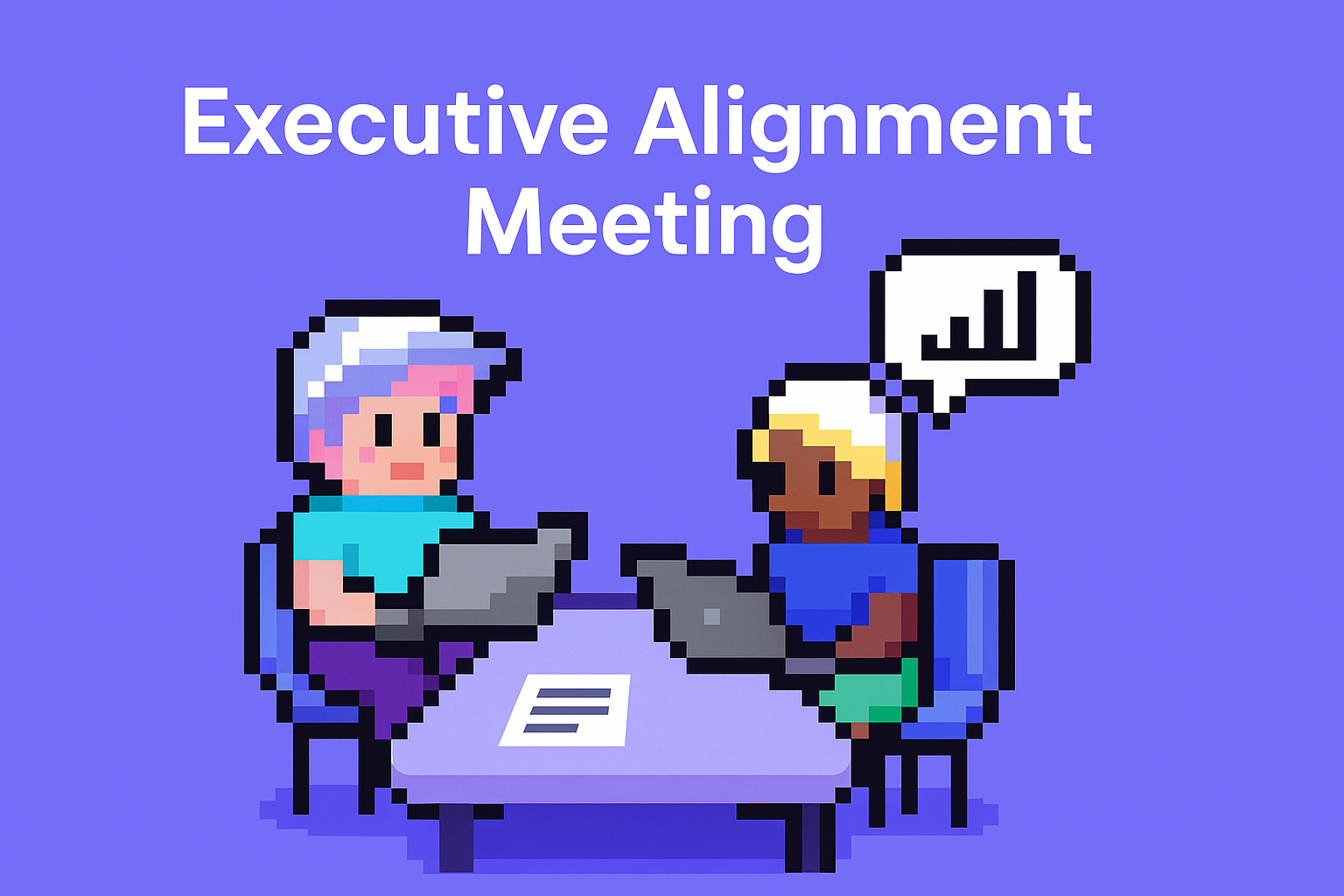 Executive Alignment Meeting - AI-powered meeting planning with two professionals using laptops for stakeholder alignment and data-driven insights