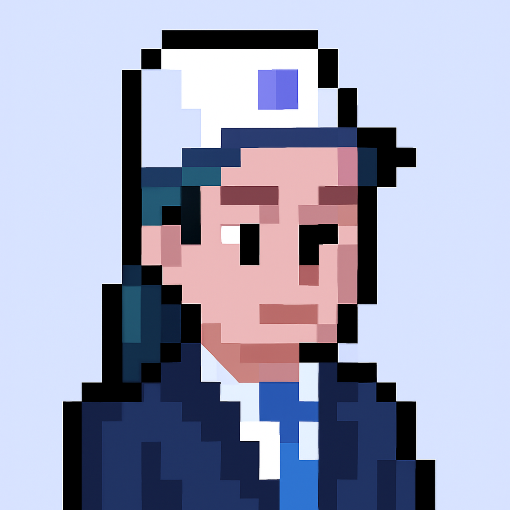 Executive stakeholder meeting agent avatar - professional AI assistant for channel partner managers in pixel art style with blue and white color scheme