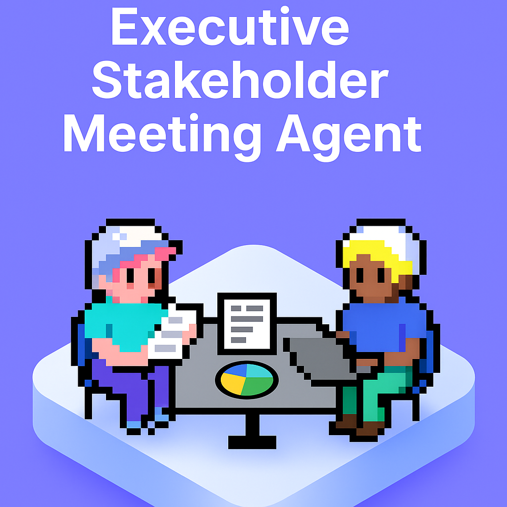 Executive Stakeholder Meeting Agent - AI-powered meeting planner showing two professionals reviewing partnership data and pie charts for channel partner managers