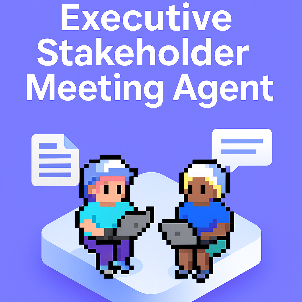 Executive Stakeholder Meeting Agent - two professionals with laptops discussing AI meeting planning for key account managers