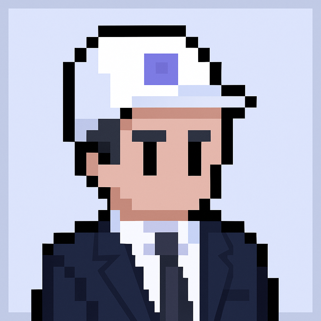 Government Sales Manager AI Agent avatar - professional pixel art character in black suit and white cap for QBR automation