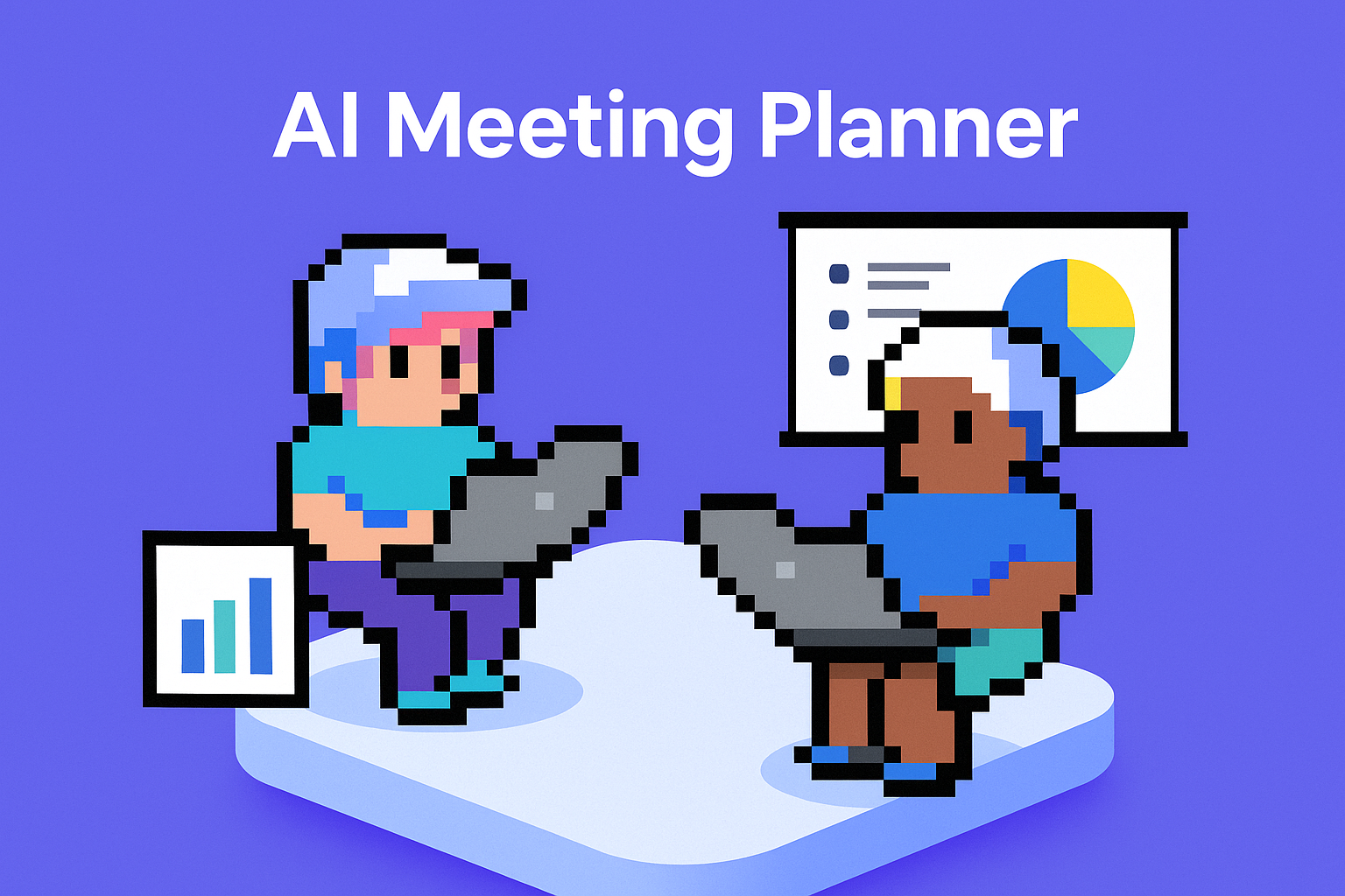 AI Meeting Planner - Government Sales Manager AI Agent for QBRs showing two professionals with laptops and presentation chart for quarterly business review automation