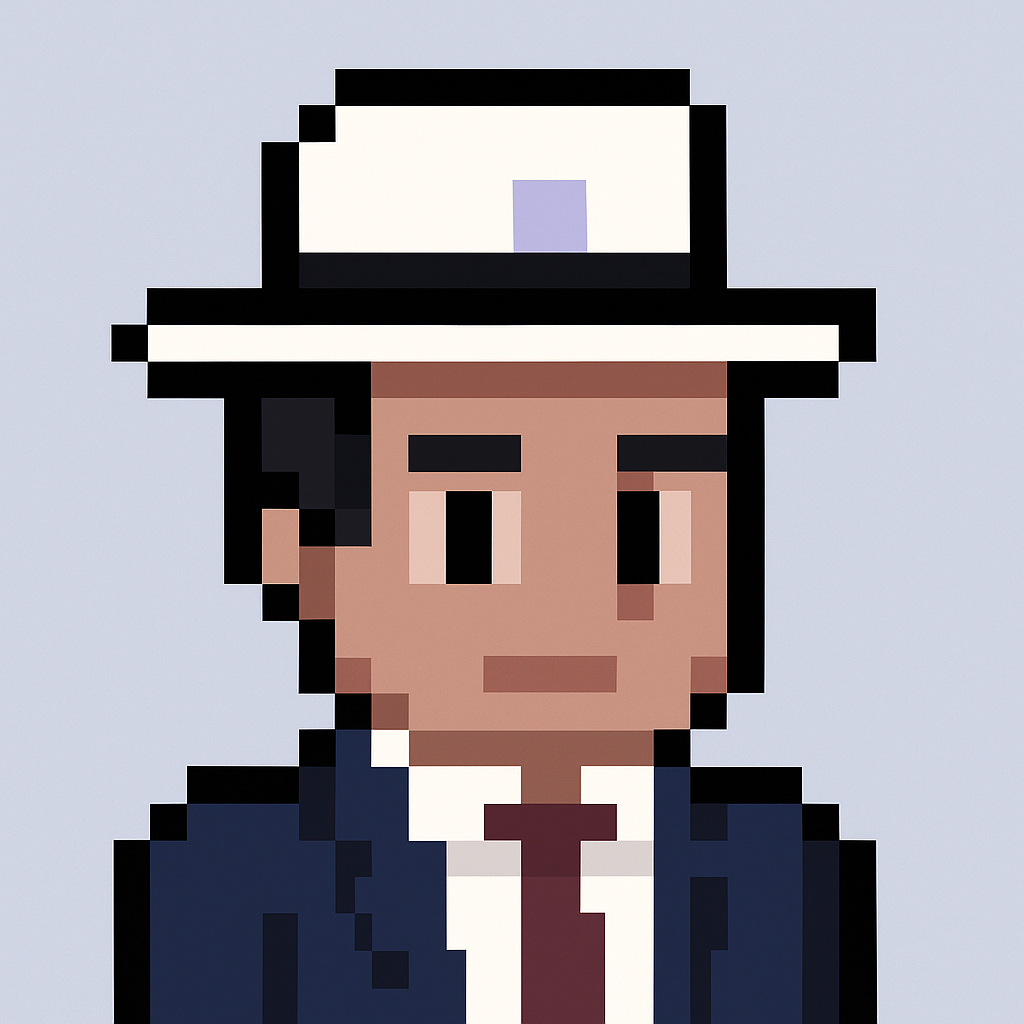 Key Account Manager AI agent avatar for quarterly business review meetings - professional pixel art character in business suit representing QBR automation
