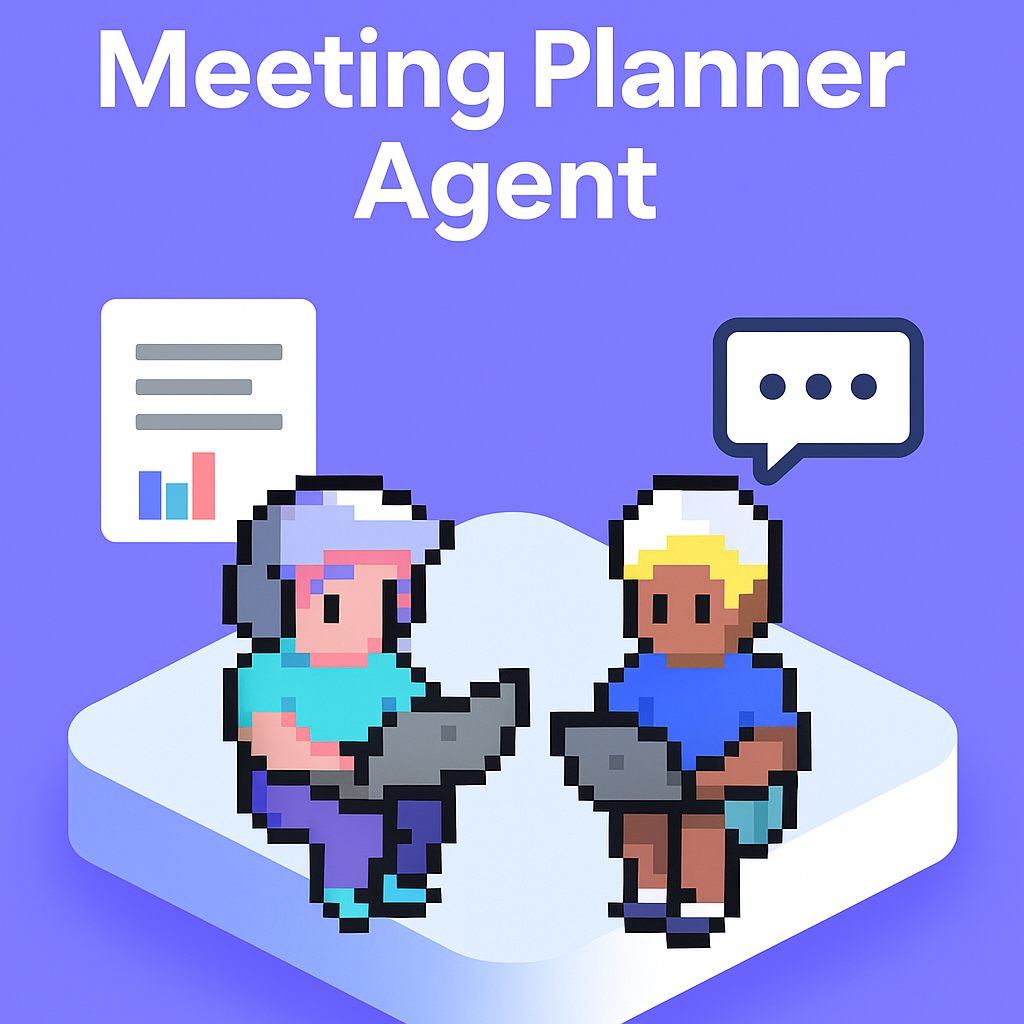 Meeting Planner Agent - AI-powered key account manager tool showing two professionals collaborating on laptops with meeting documents and charts for cross-functional account reviews