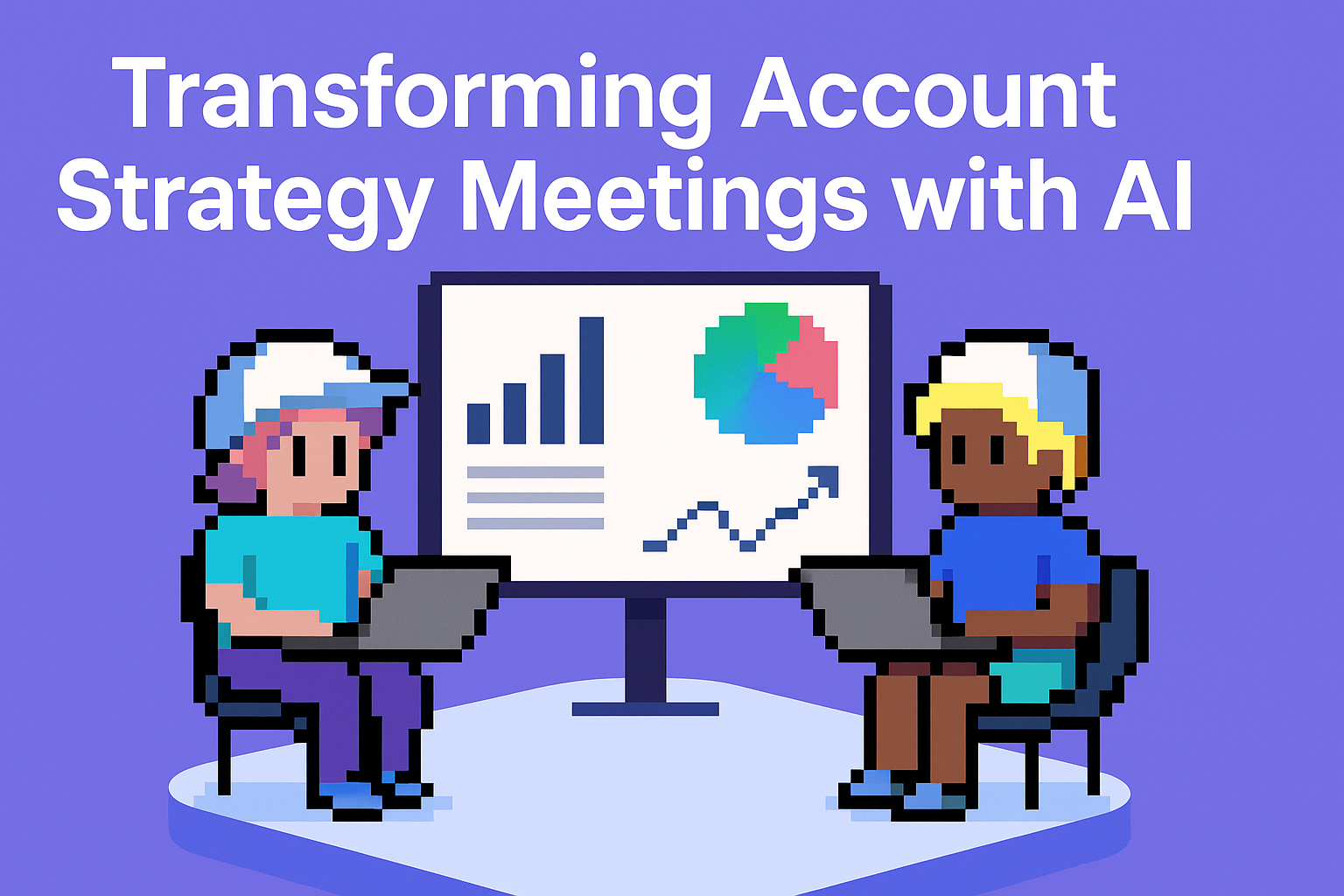 Transforming Account Strategy Meetings with AI - two professionals using laptops with data analytics dashboard for account management tools