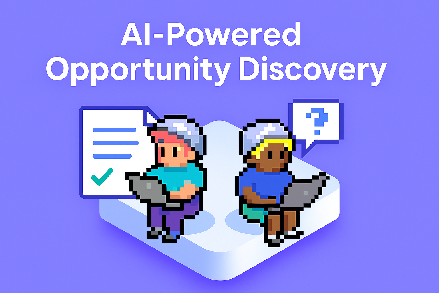 AI-Powered Opportunity Discovery illustration showing two agents with laptops conducting discovery calls and client research for public sector sales managers